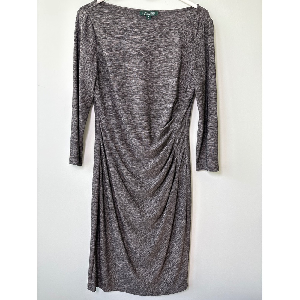 Lauren Ralph Lauren Ruched Jersey Knit Midi Dress Women Size 8 Gray Long Sleeve